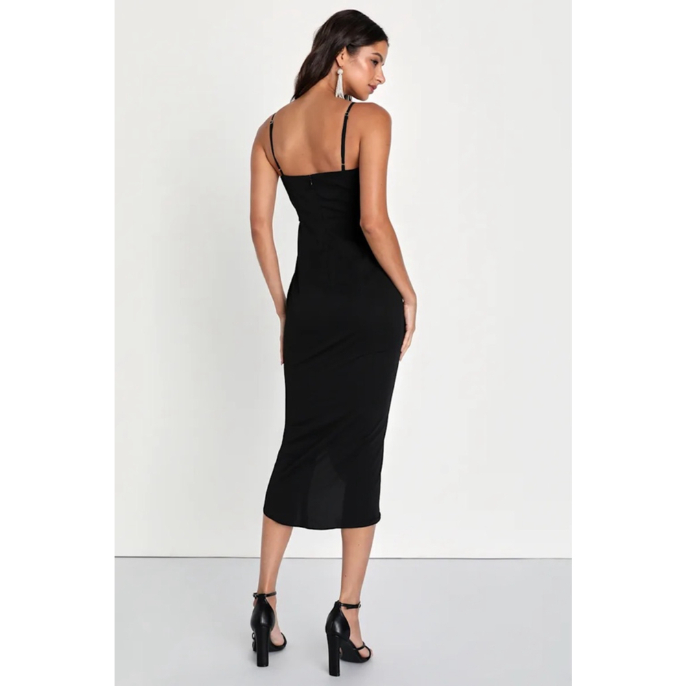 Women's Lulus Black Spaghetti Strap Asymmetrical Formal Dress Size L - Picture 3 of 9